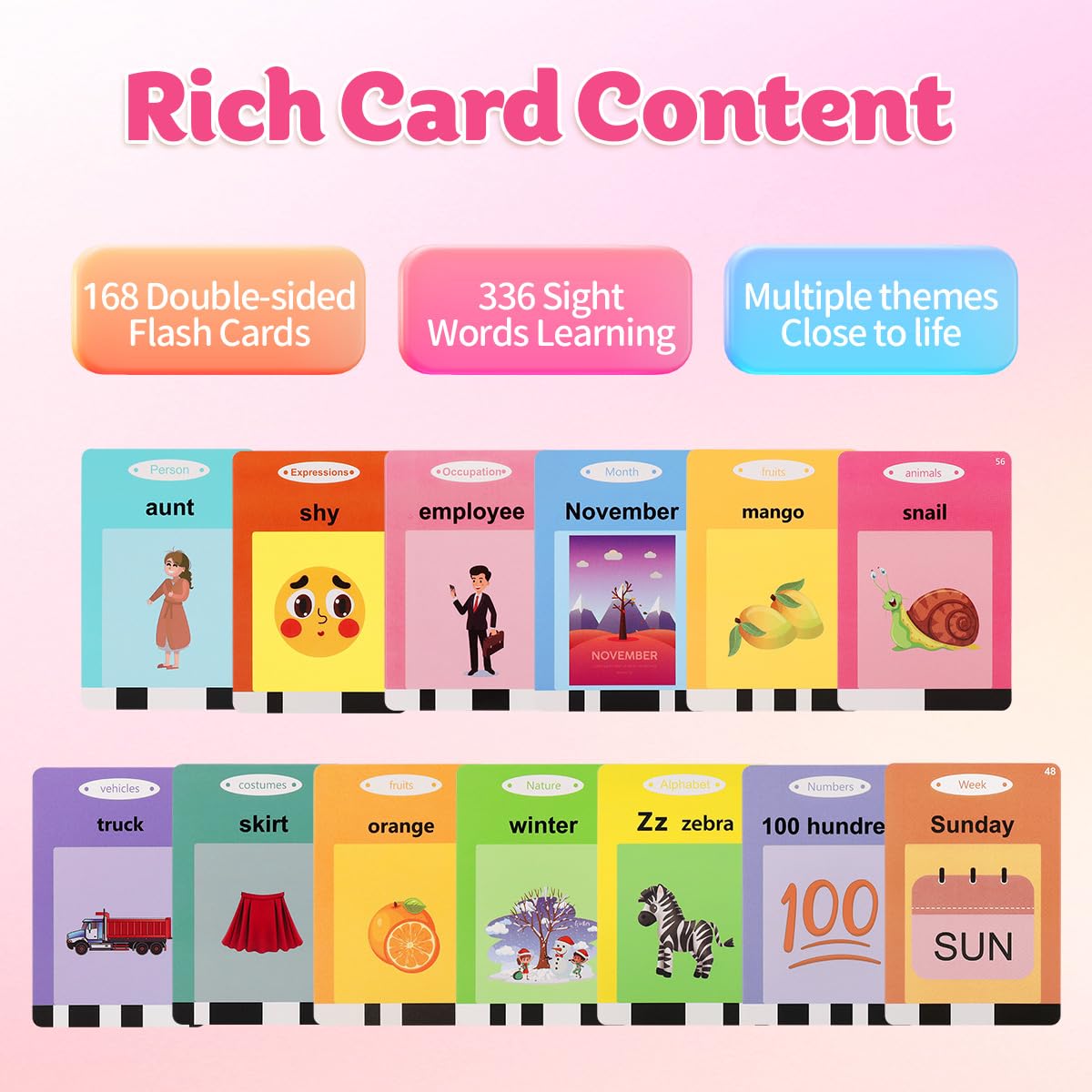 Toddler Toys Talking Flash Cards for 1-5 Years Old, 336 Sight Words Language Learning Toys, Autism Sensory Toys for Autistic Children, Montessori Toys, Educational Birthday Gifts for Toddlers (Green)