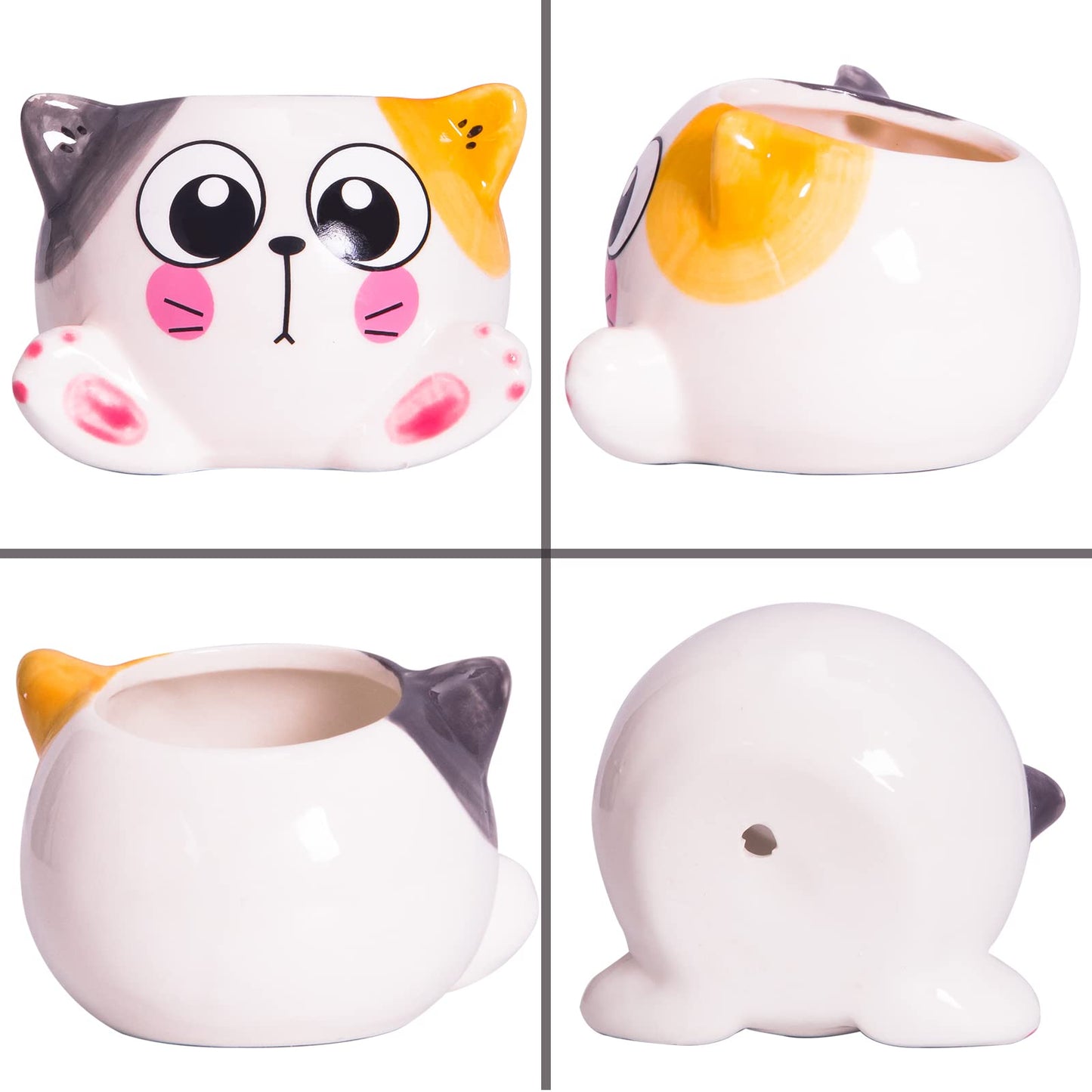 YINUOWEI Cute Succulent Pots with Drainage Cat Planters for Indoor Plants 3.4 Inch Tiny Animal Planters Mini Cat Pots Small Ceramic Flower Pot Cartoon Cactus Plant Pots Set of 6