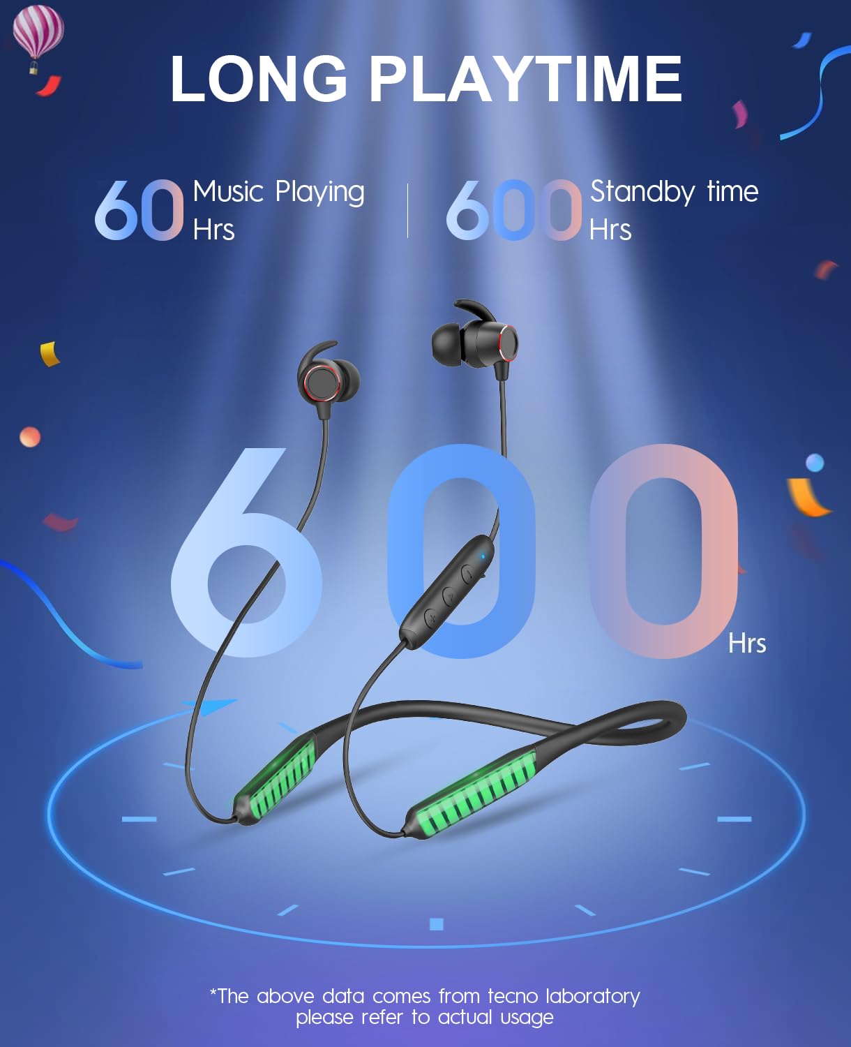 Tecno B1 Bluetooth Headphones, Bluetooth Earbuds Wireless with 60Hrs Playtime, Wireless Bluetooth Headphones for Sports, Sweatproof & IPX5 Waterproof Wireless Headphones(Black)