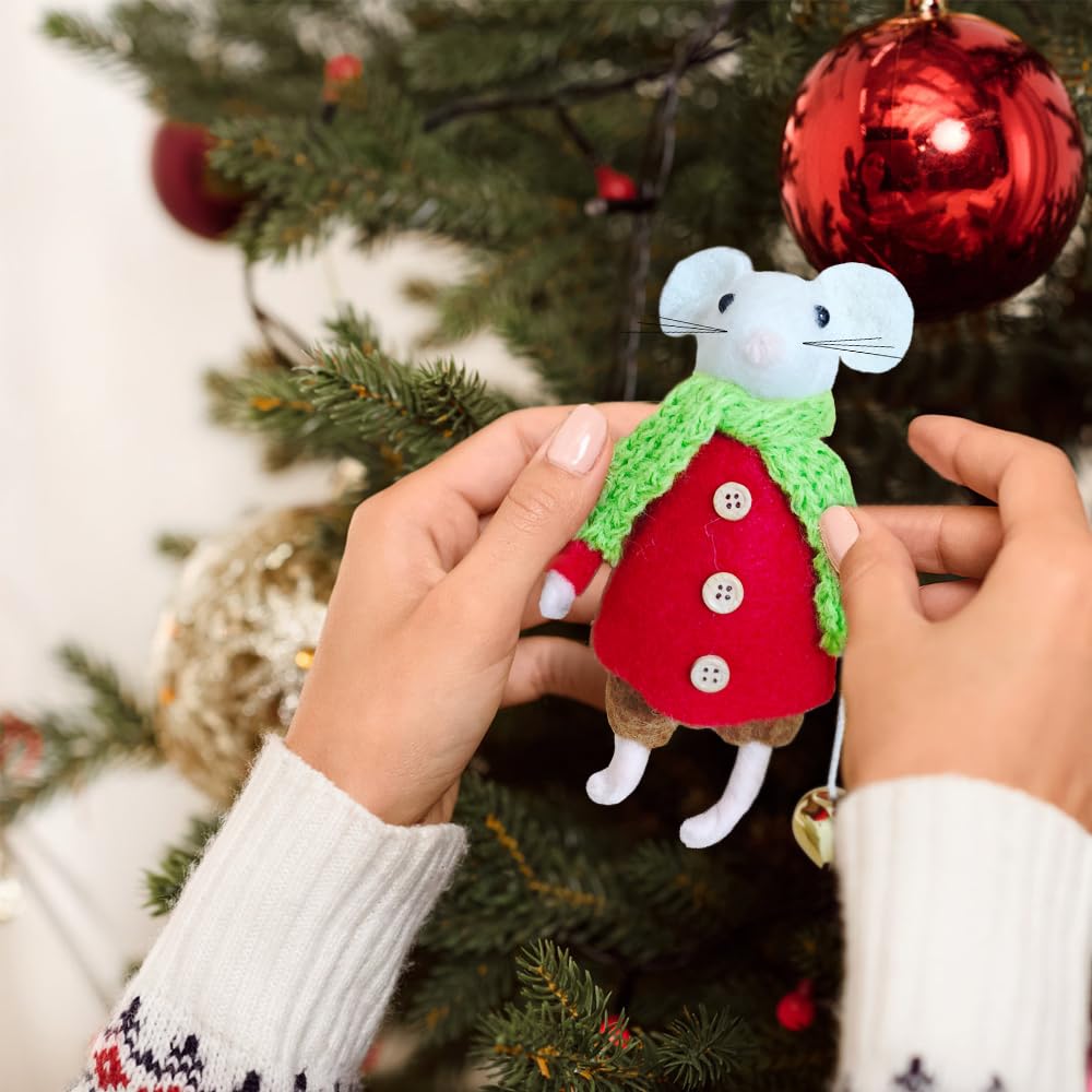 New Christmas Wool Felt Mouse Ornament, 6.5 inch Cute Needle Felted Rat-2 Pieces Felt Mice Figurine for Halloween Christmas Decor,Needle Felted Christmas Mouse Doll Decorations