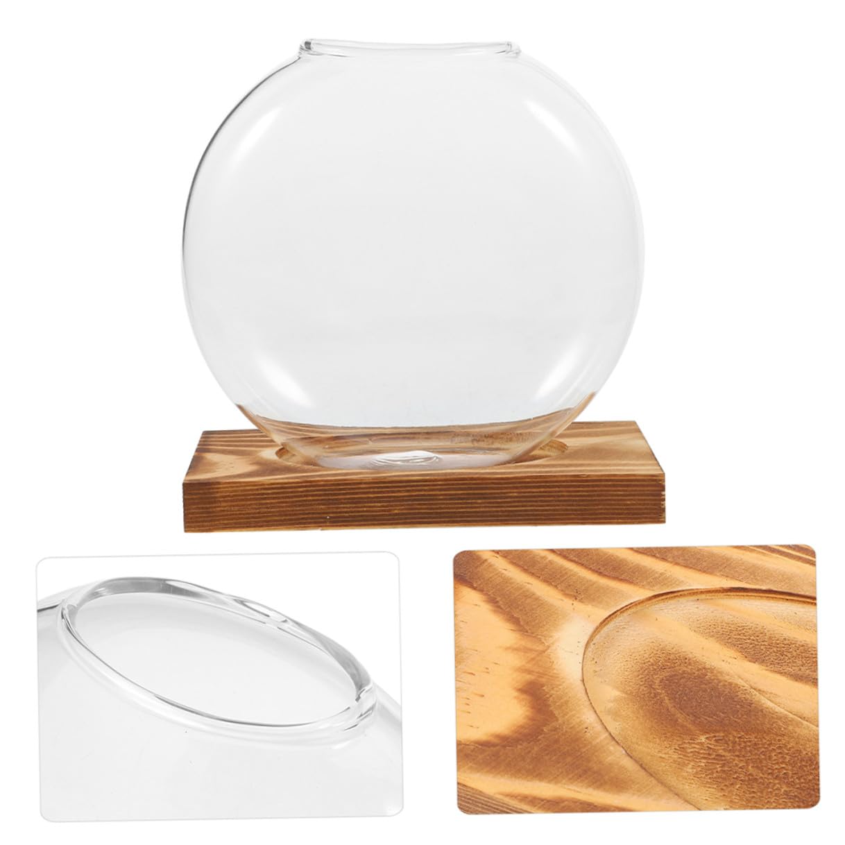 VALICLUD Glass Plant Propagation Station with Wooden Base, Hydroponic Small Glass Vase for Indoor Plants, 2pcs Terrarium for Home and Office Décor