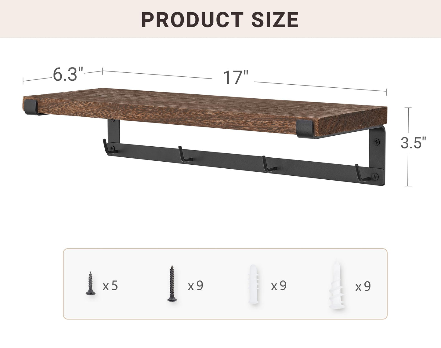 Dahey Mug Holder Wall Mounted Mug Rack with Hooks, Set of 2, Storage Rustic Floating Shelf Coffee Bar Accessories Wood Coffee Cup Hanger for Organizing Cooking Utensil Home Kitchen Decor, Brown