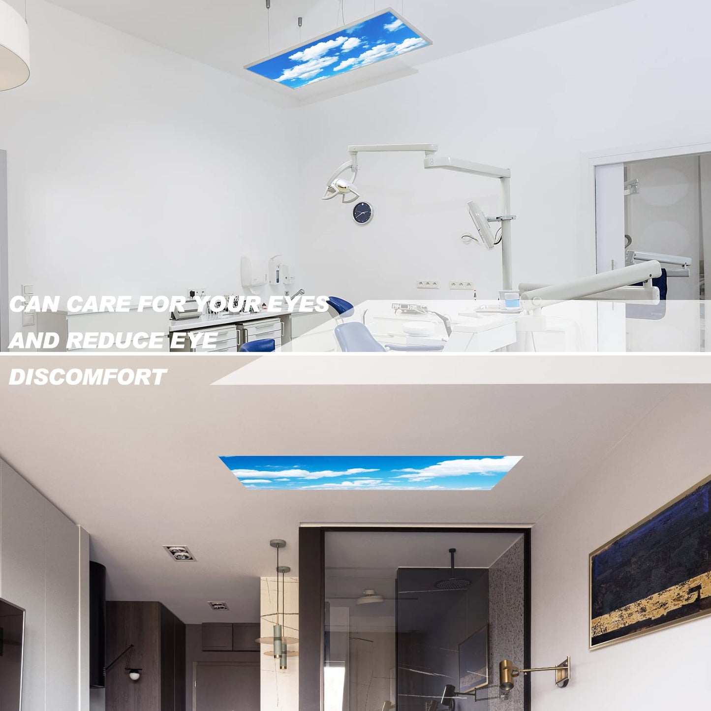Amylove 4 Pcs Fluorescent Light Covers Classroom Ceiling Panels Light Filters with Backlit Film Material for Office School, 4 x 2 Feet (White, Blue,Cloud)