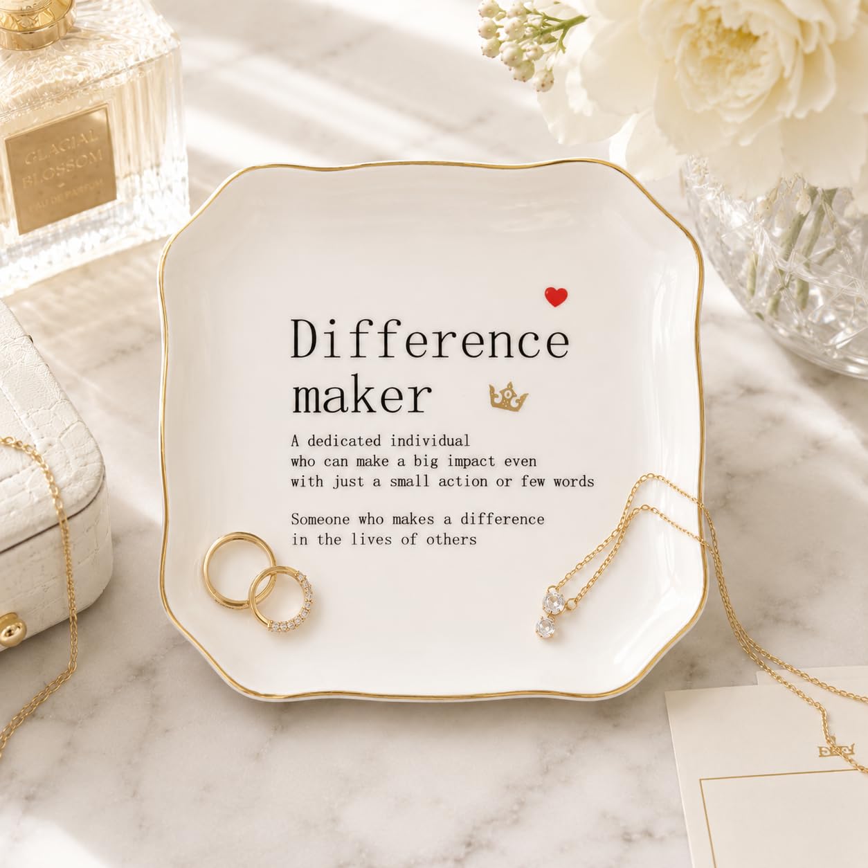 Retirement Gifts for Women - 4"x4" Ceramic Jewelry Dish Tray- Difference Maker Gift Thank You Gift for Woman Coworkers Teacher Employee Appreciation Gifts