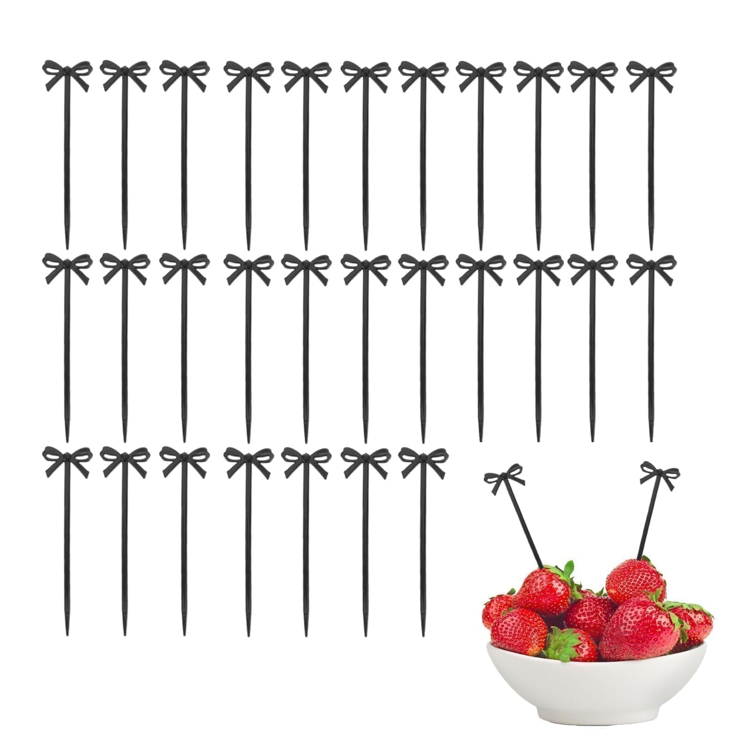 100pcs Black Bow Cocktail Picks,Plastic Bow Decor Fruit Fork Bow Drink Stirrers Black Bow Cupcake Toppers Party Food Sticks Toothpick Dessert Picks Decorative Skewers for Appetizers Party
