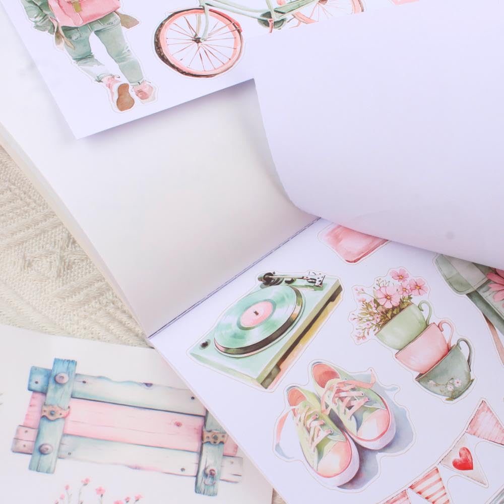 Dwpetzo Breezy Holiday Scenery Pre-Cut Journal Sticker Book for Women Journaling, Assorted Materials Paper PET Washi Stickers for Scrapbooking, Junk Journal Supplies, Planner, Collage, Crafts Arts