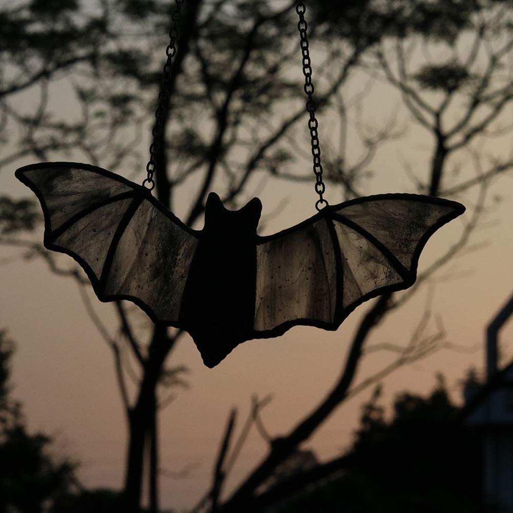 HAOSUM Bat Stained Glass Window Hanging Suncatcher for Window,Halloween Bat Decoration 7.1×3.0 inch…