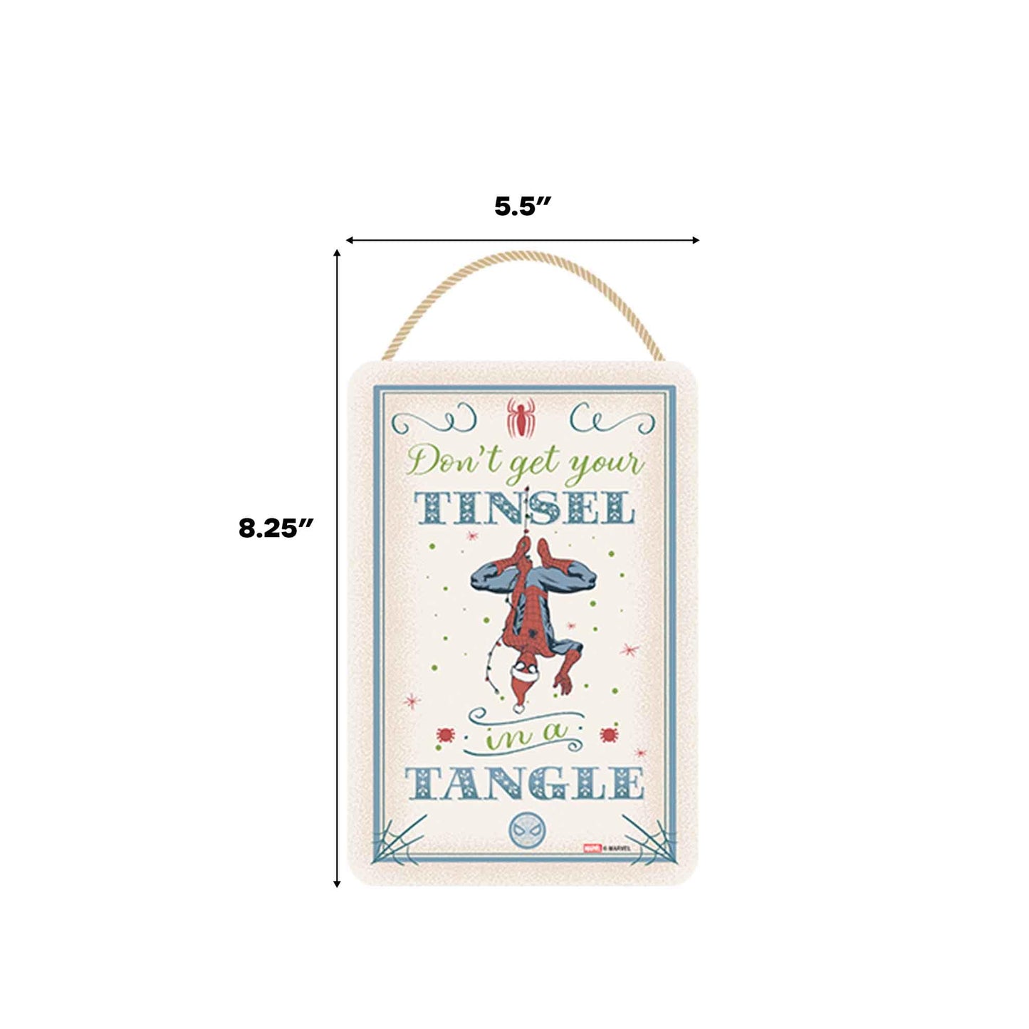 Marvel Spider-Man Don't Get Your Tinsel in a Tangle Hanging Wood Wall Decor - Funny Spider-Man Sign for Christmas Decor