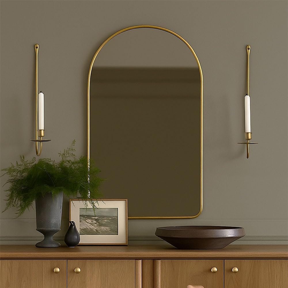 Remenna Wall Candle Holders Set of 2 Handcrafted Wrought Iron Sconces with Gold Finish, Easy to Install Modern Candle Holders for Living Room, Bedroom, Hallway, Wedding or Holiday Decor