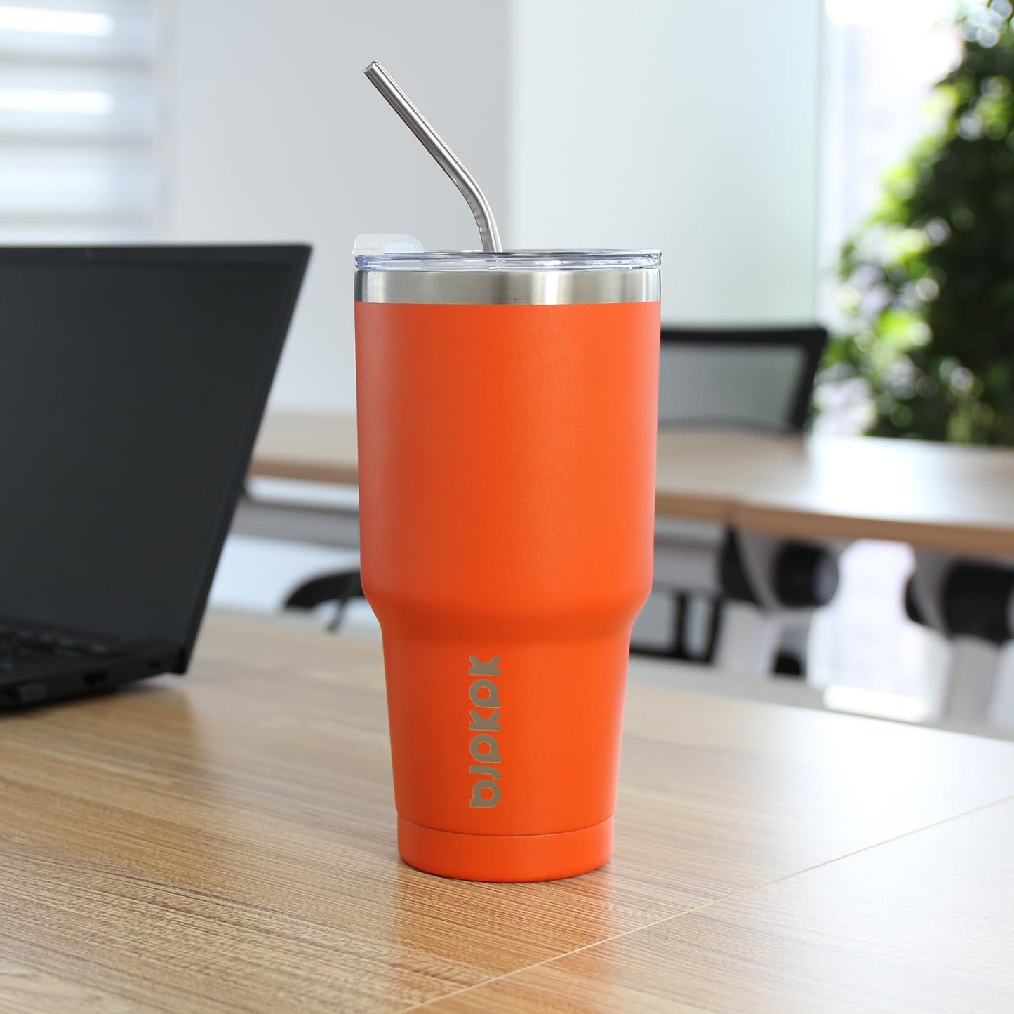 BJPKPK Insulated Tumbler with Clear Flip Lid and Straw, Reusable Stainless Steel Insulated Travel Cup,Orange,30oz