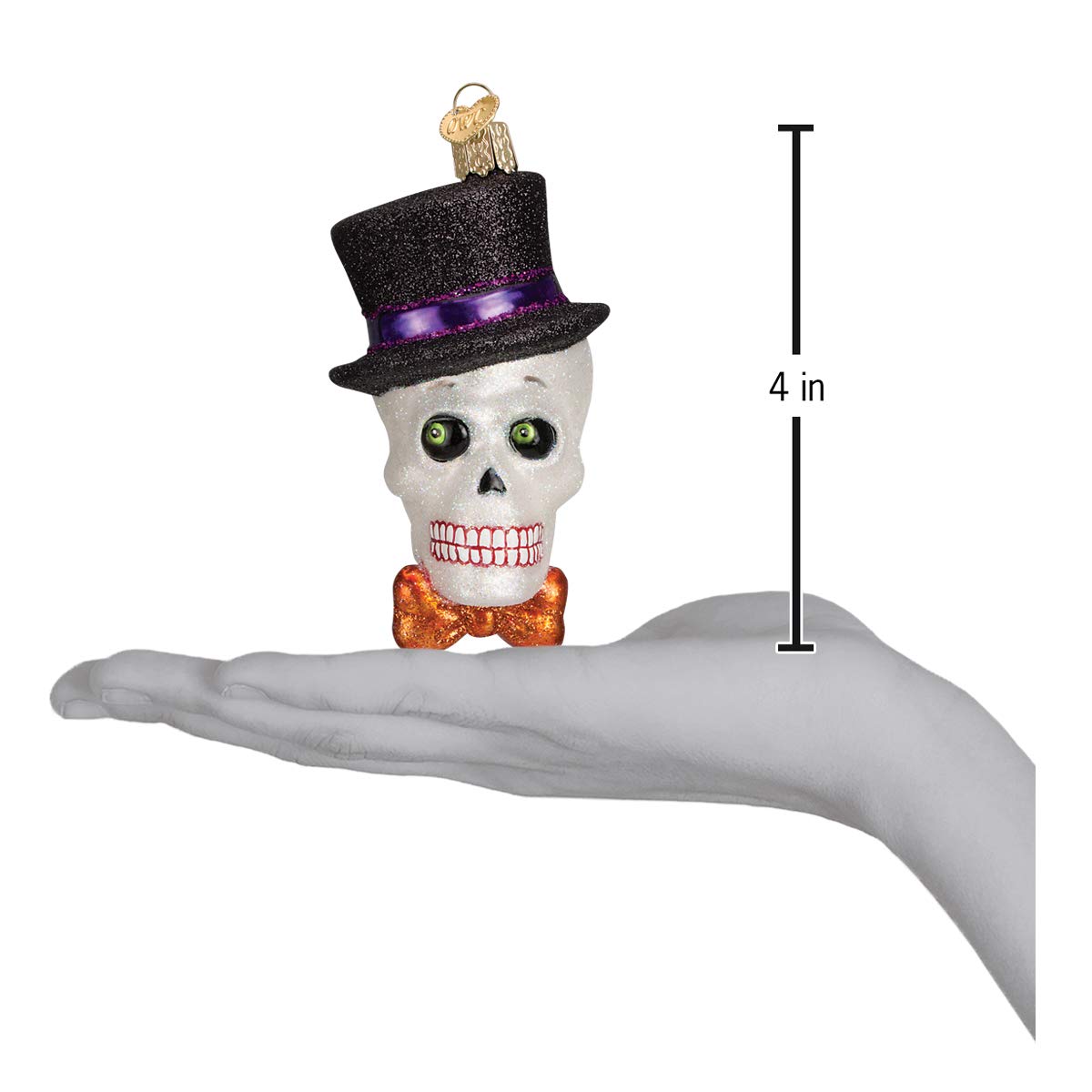 Old World Christmas Top Hat Skeleton Glass Blown Ornament for Christmas Tree, Handcrafted Holiday Decoration, Halloween Collection