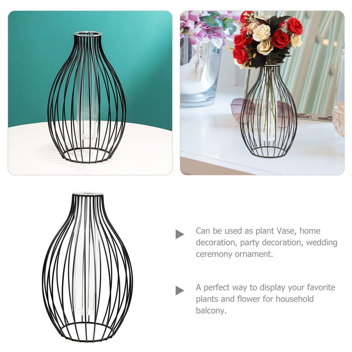 jojofuny Glass Propagation Station Plant Terrarium with Iron Art Frame, Test Tube Vase with Metal Stand for Hydroponic Flower Display and Home Décor