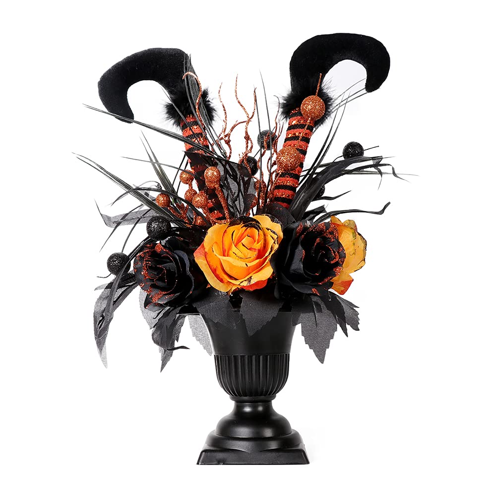 S-DEAL Halloween Decorations Table Artificial Flowers, Witch Boot and Fake Rose Tabletop Centerpieces Halloween House Haunted Decor 13x17 Inches