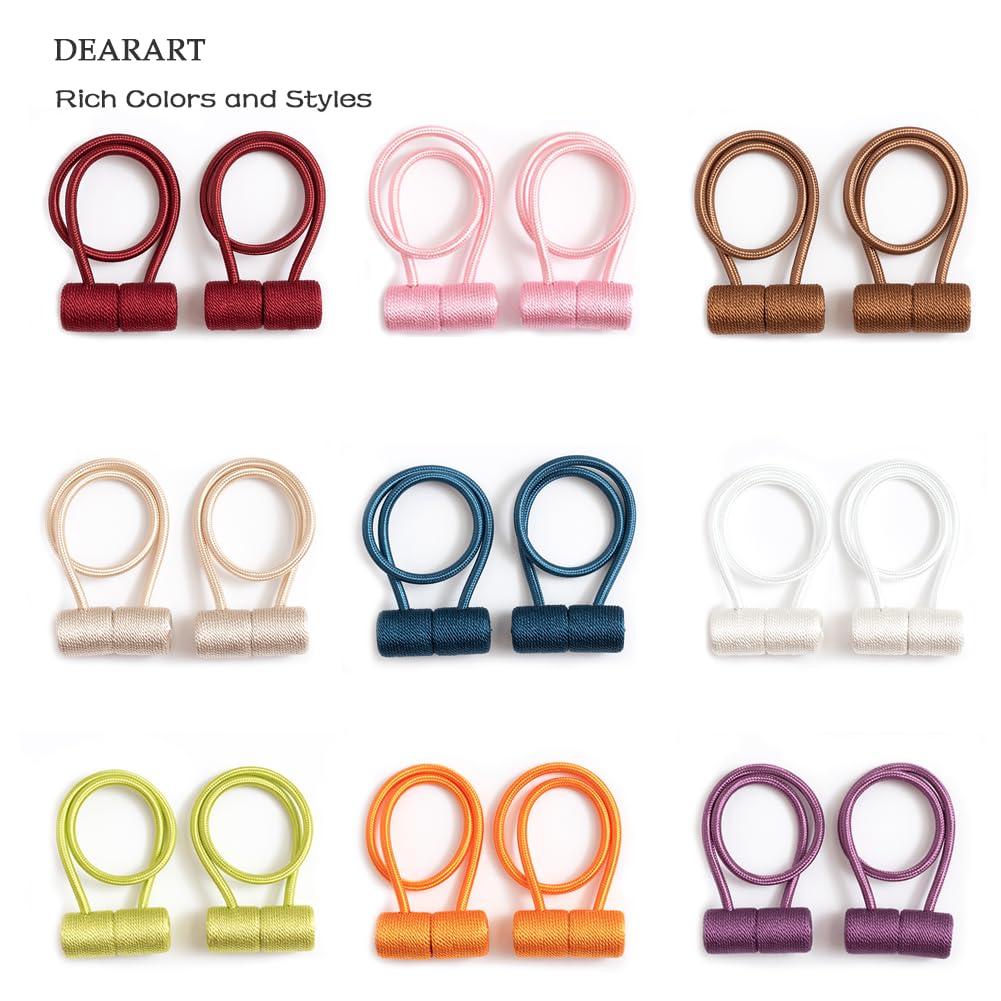 DEARART Windows Curtain Tieback, Magnetic Holder Tie Curtains, Many Tie Backs Ways, Easy Use for Bedroom Living Room Home, Cylinder Rope Design, Orange, 4pcs