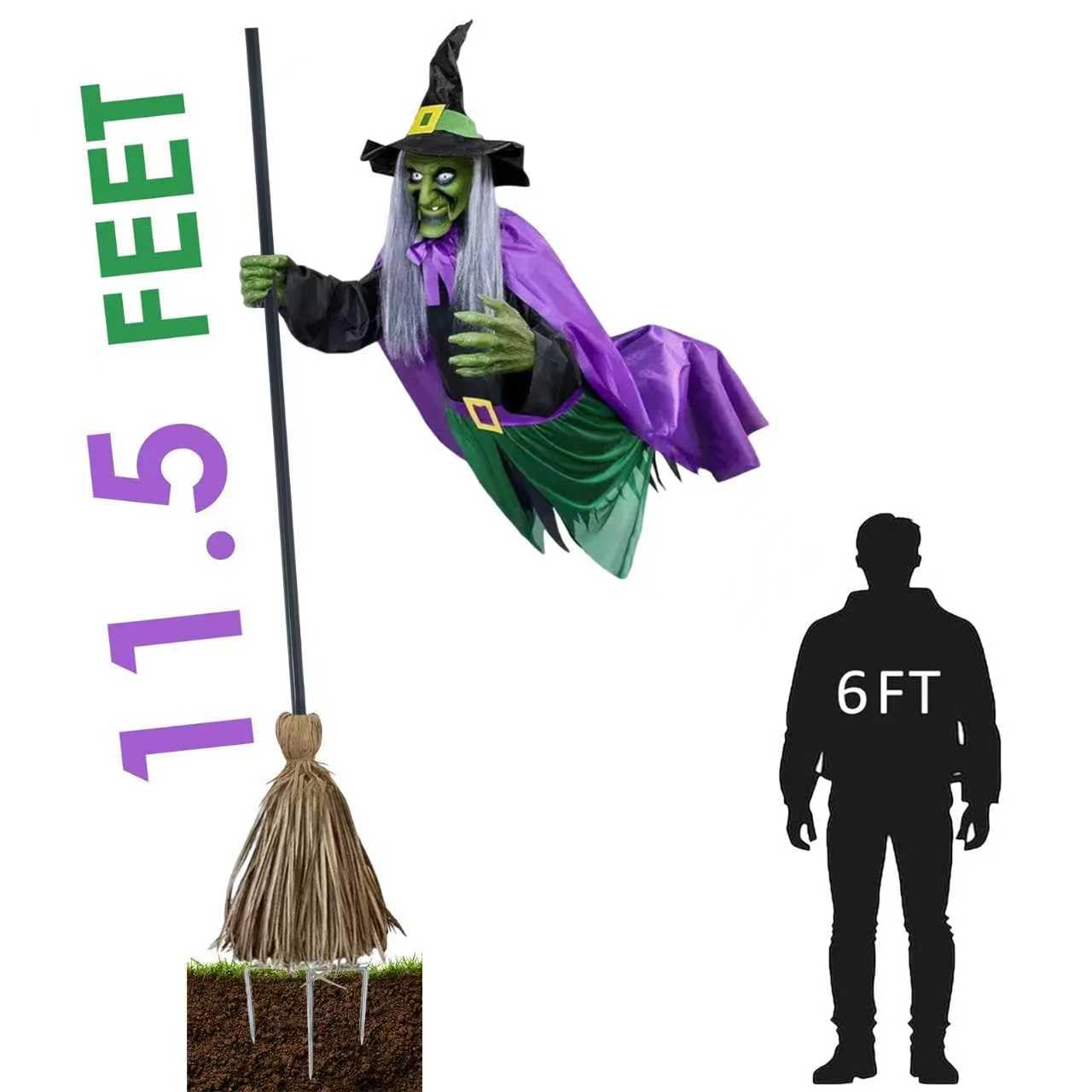 TitTees Halloween Decorations Outdoor - 11.5 Ft Animated Hovering Witch Animatronics - Sound & Touch Activated Sensor - Scary Halloween Decorations for Outdoor Garden/Yard/Lawn