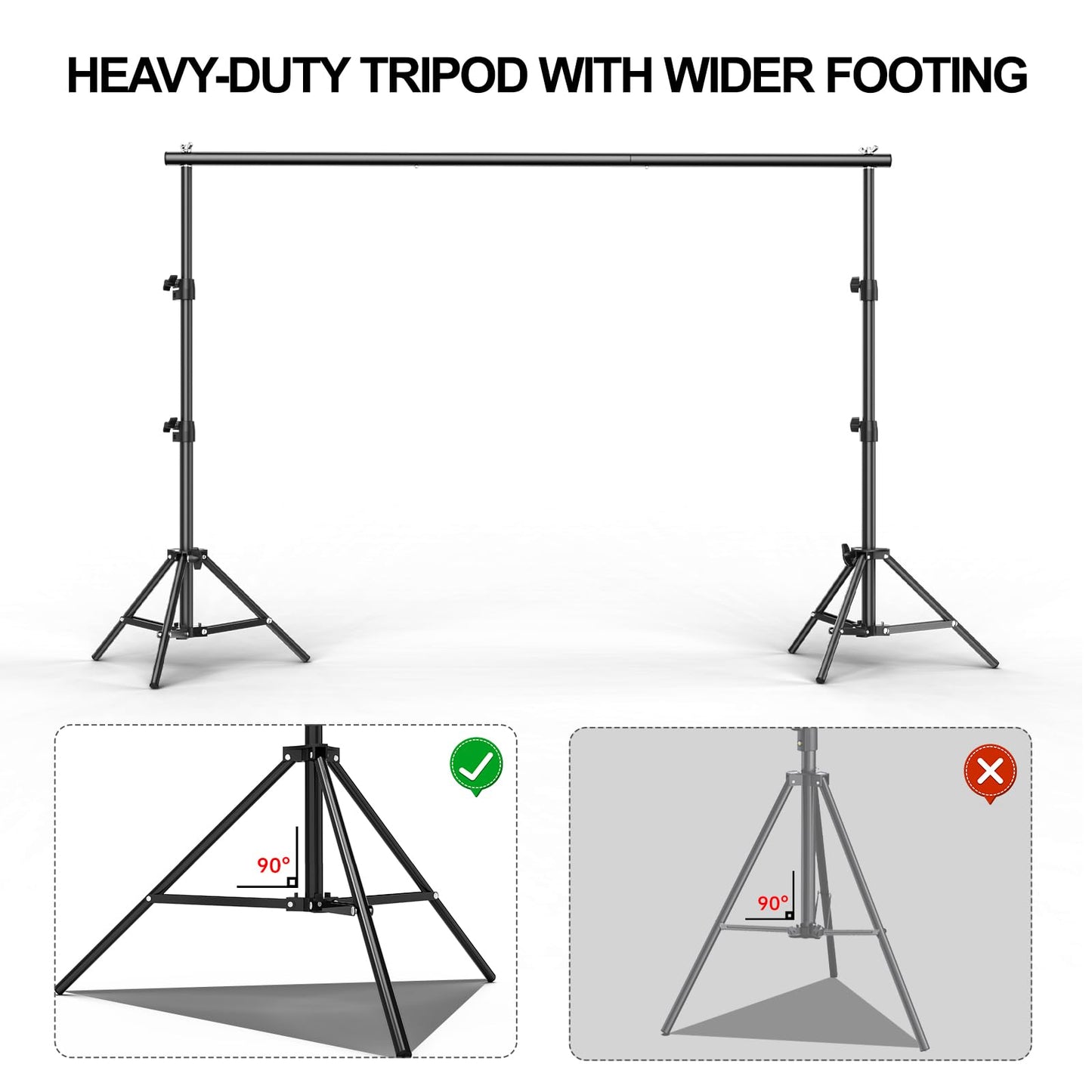 Backdrop Stand 6.5 x 6.5 FT, Adjustable Photography Backdrop Support System Kit with 4 Clamps and Carrying Bag for Parties, Wedding, Photography, Festival Decoration