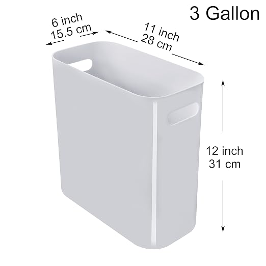 Youngever 2 Pack 3 Gallon Slim Trash Can, Plastic Garbage Container Bin, Trash Bin with Handles for Home Office, Living Room, Study Room, Kitchen, Bathroom (Grey)