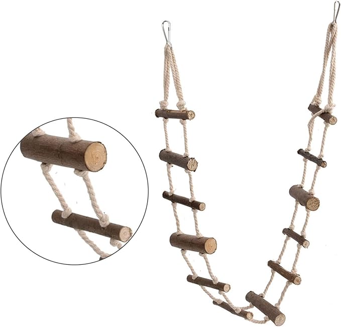 Bird Ladder, 39.4in Wooden Rope Ladder, Hamster Bridge Suitable for Various Small Pets Such as Hamsters Mice Gerbils Parrots and Chinchillas