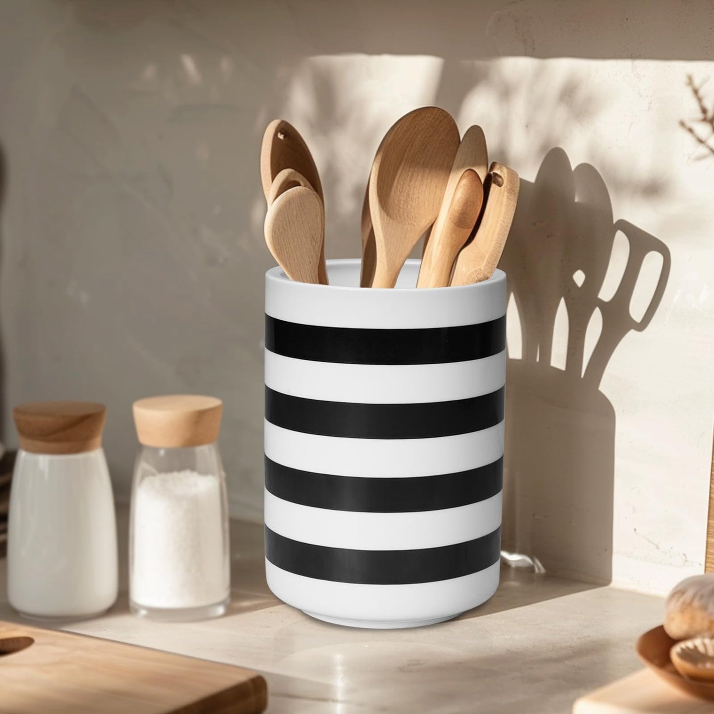 Sunddo Kitchen Utensil Holder, 6.7" Large Utensil Crock, Utensil Holder for Kitchen Counter, Ceramic Farmhouse Utensil Organizer for Kitchen Decor