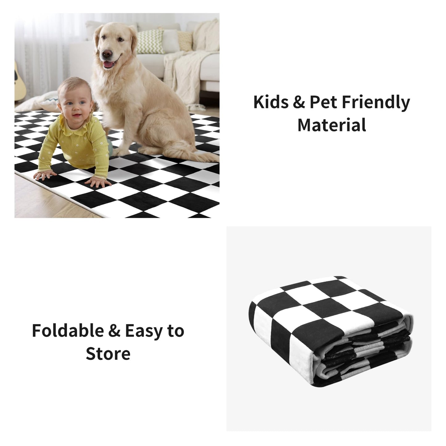 Terrug Black and White Checkered Rug for Living Room,5x7 Area Rugs Washable with Non Slip for Bedroom,Soft Low Pile Stain Resistance Retro Carpet for Dorm Kids Room