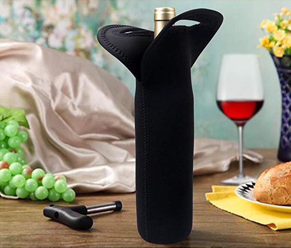 Eacolle Wine Carrier Tote Bag Set of 3 Neoprene Champagne Bottles Protective Travel Bag Beer Cans Water Bottle Holder for Safe Transportation(Black)