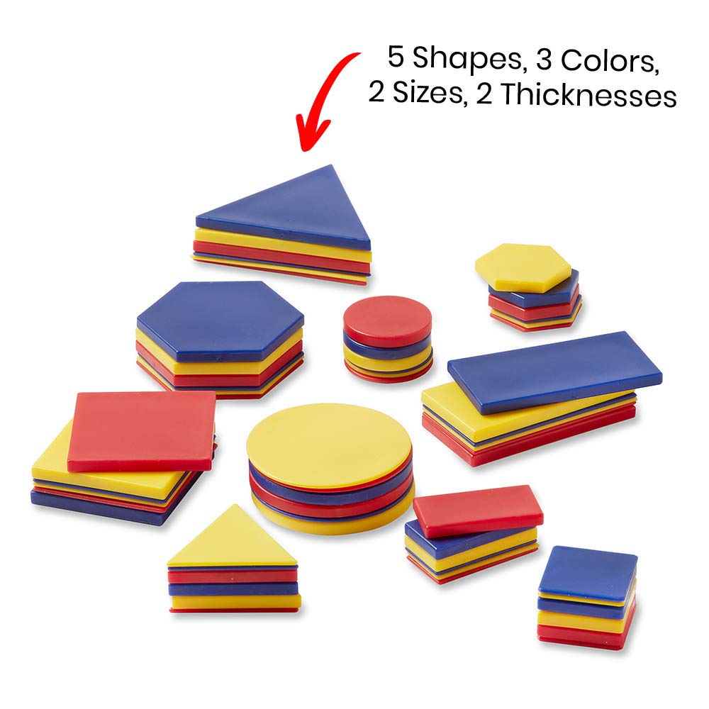 hand2mind Plastic Attribute Blocks Student Kit, Geometry Set, Preschool Learning, Manipulatives for Preschool, Montessori Math, Shapes for Toddlers, Home Schooling Materials Pre-K (Set of 60 Blocks)