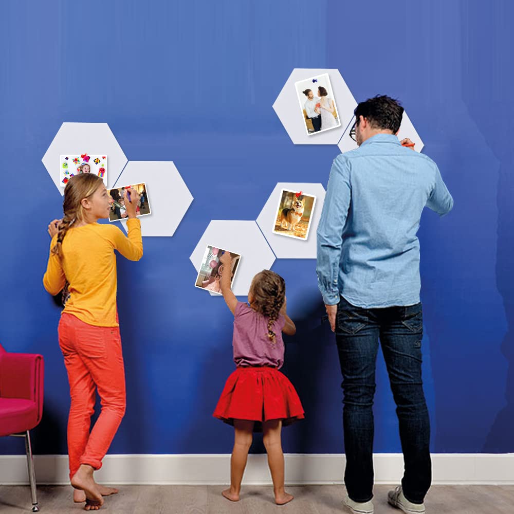 Vuzvuv 6 Pcs Hexagon Bulletin Board with 50 Pushpins & Sticky Note Adhesive Cork Board for Wall,Felt Pin Board for School,Office Decor(White)