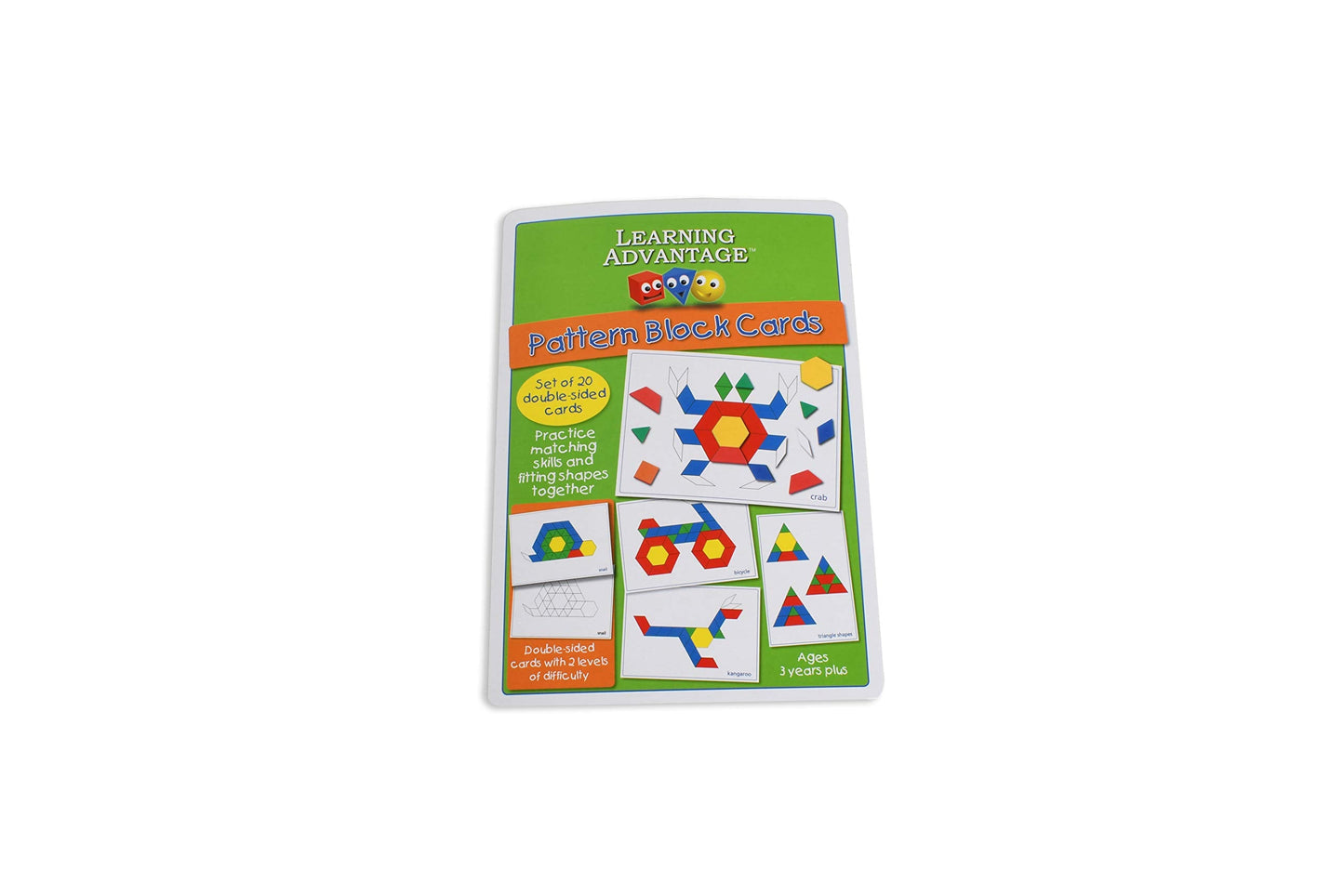 LEARNING ADVANTAGE Pattern Block Cards - Set of 20 Double-Sided Cards - Early Geometry for Kids - Teach Creativity, Sequencing and Patterning