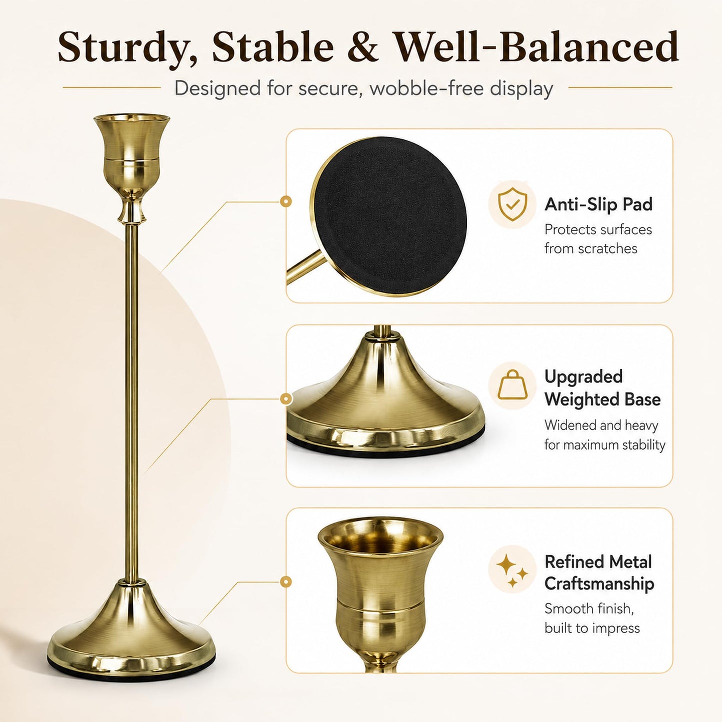 DeepWhale Candlestick Holders Set of 2 (6 PCS)