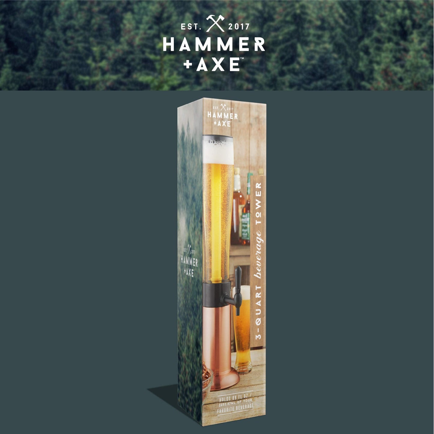 Hammer + Axe Beverage Dispenser – 88 oz Party Drink Dispenser with Ice Tube & Tap| Drink Fountain for Beer, Water, Iced Tea| Mimosa Tower| Margarita Tower| BBQ & Tailgate Essential| Home Bar Accessory