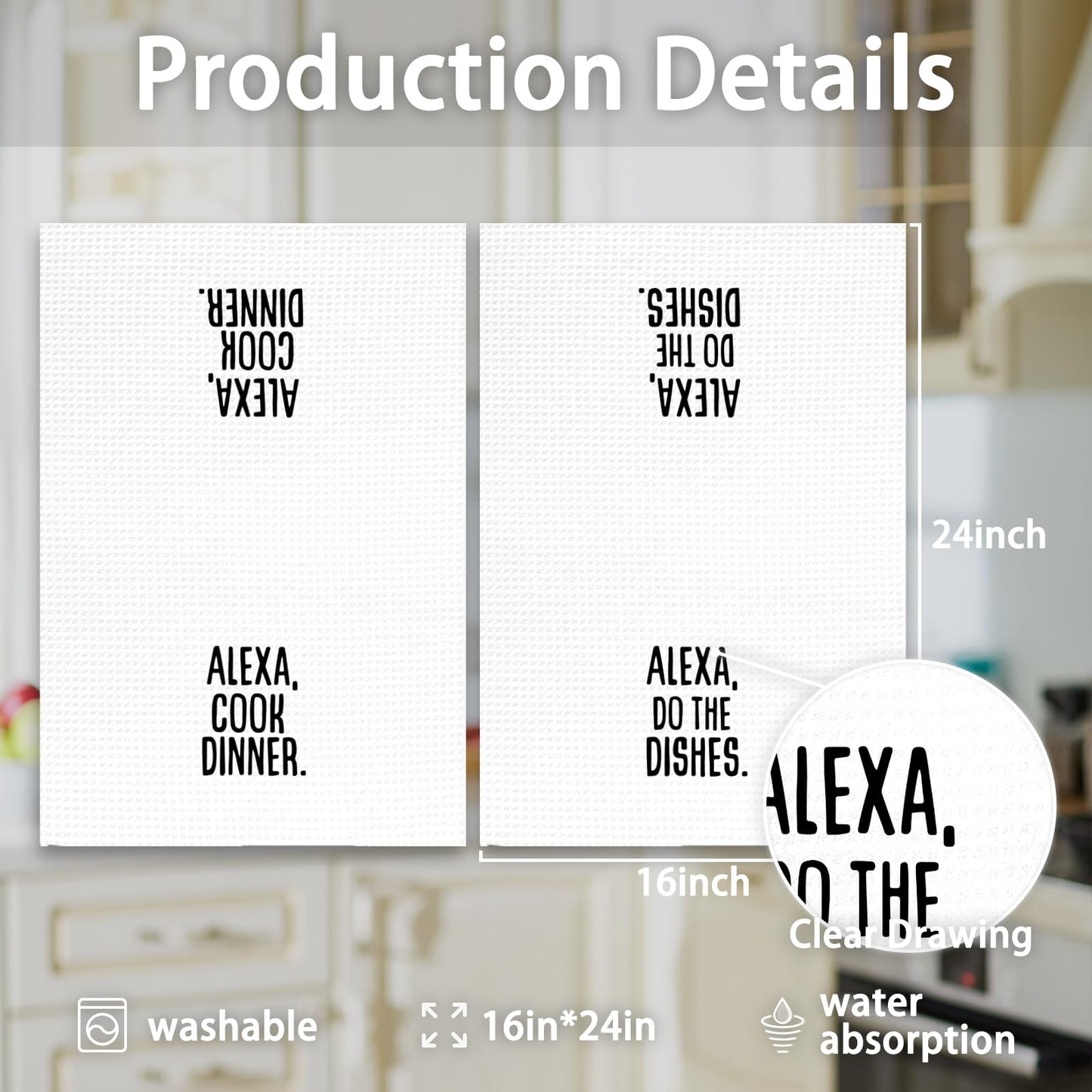 OINDADE Funny Alexa Kitchen Towels Set of 2, Funny Housewarming Gifts Hand Towels, Alexa Do The Dishes Funny Tea Towel Dish Towels for Kitchen Decorative, Funny Hostess Gifts Kitchen Decor, 16x24In
