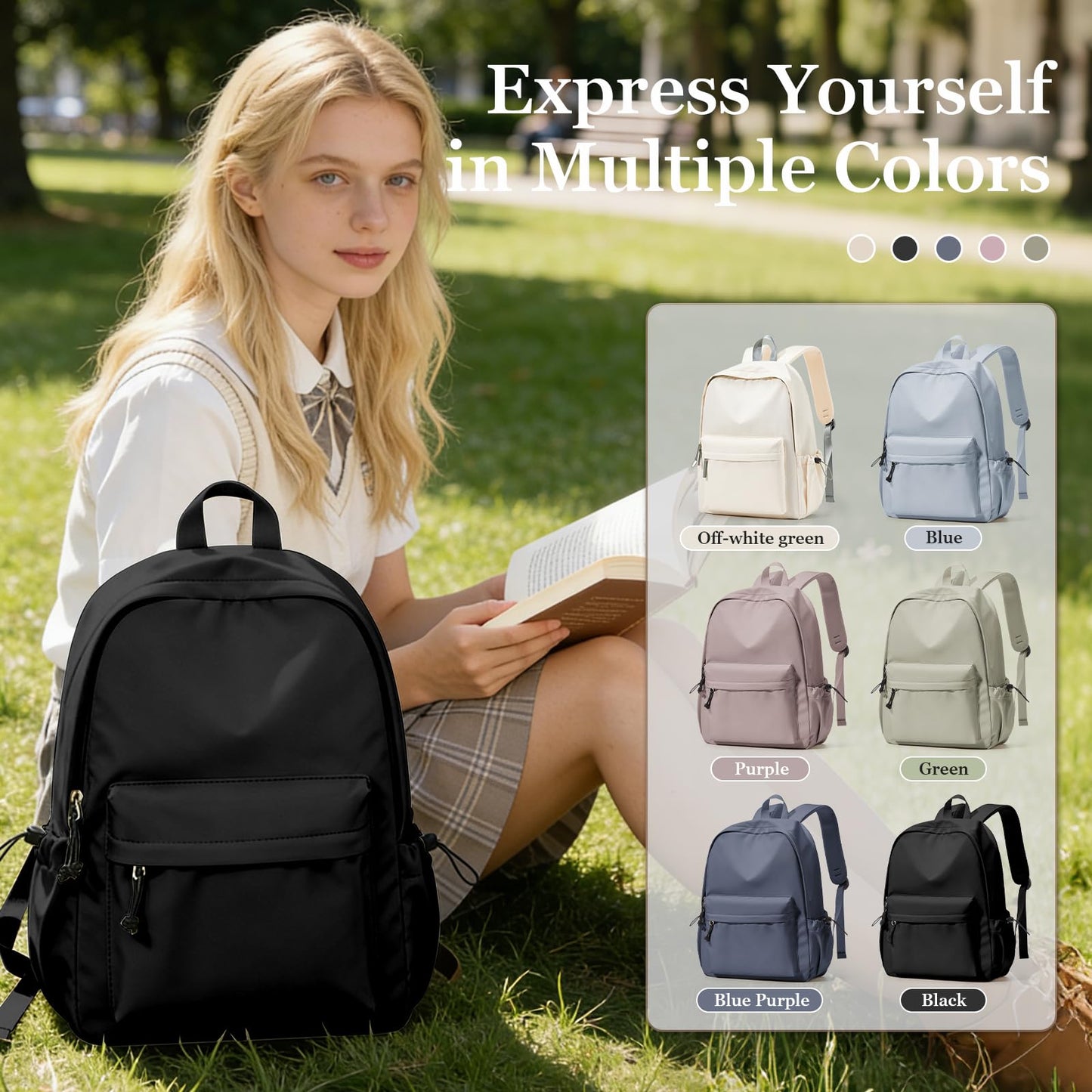 Lendolk Black Middle School Backpack For Men Women Simple Backpack For College Students Aesthetic High School Bag Waterproof Bookbag For Teens Girls Boys