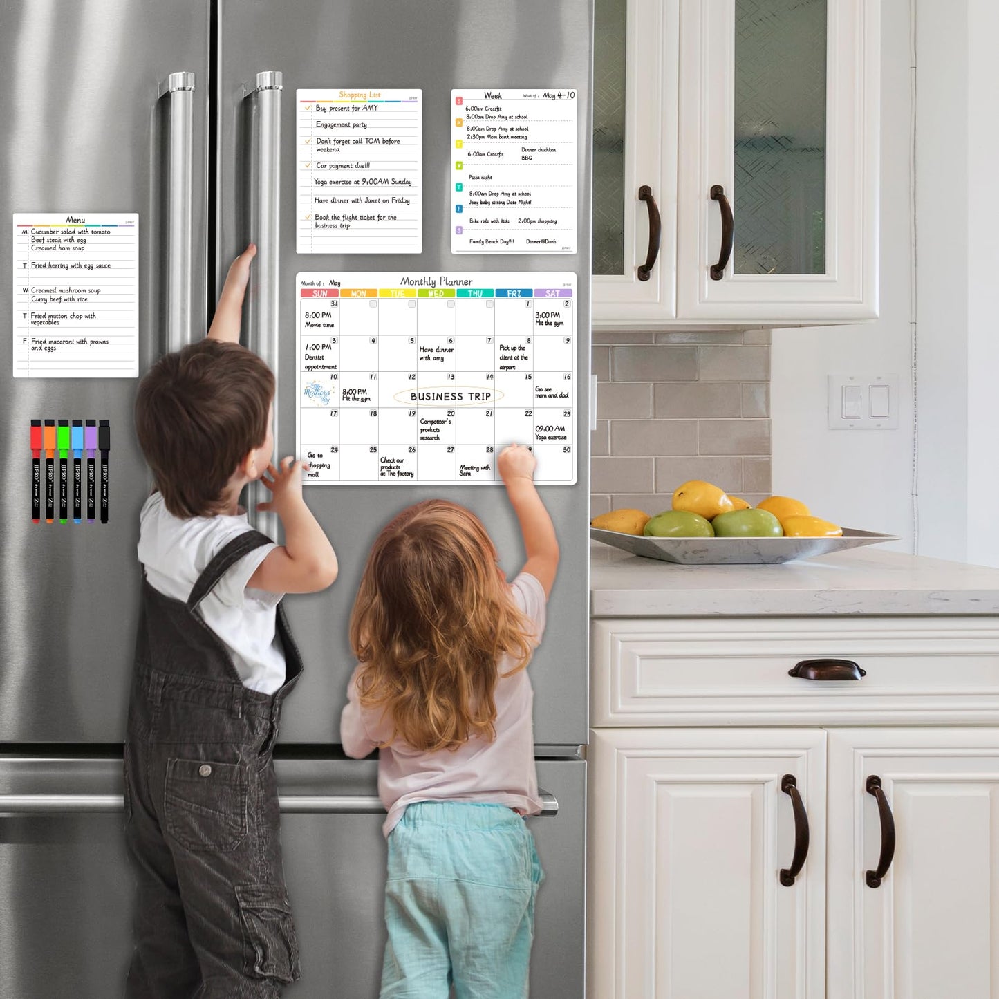 JJPRO Magnetic Monthly Calendar Whiteboard Set for Refrigerator-Monthly Planning Board, Weekly Menu Planner and to Do List for Fridge with 6 Markers-14.5" x11
