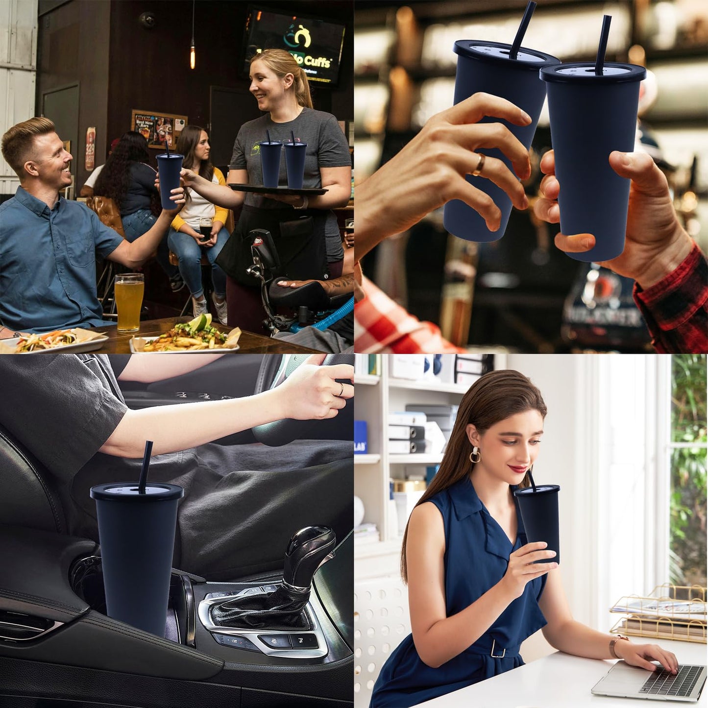 Ahongwenxi 30 Pack Halloween Black Plastic Cups with Lids and Straws, 24 oz Disposable Plastic Tumblers Iced Coffee Cups Travel Mug Cup for Juices Birthday Bachelorette Party Wedding (Black,24 oz)