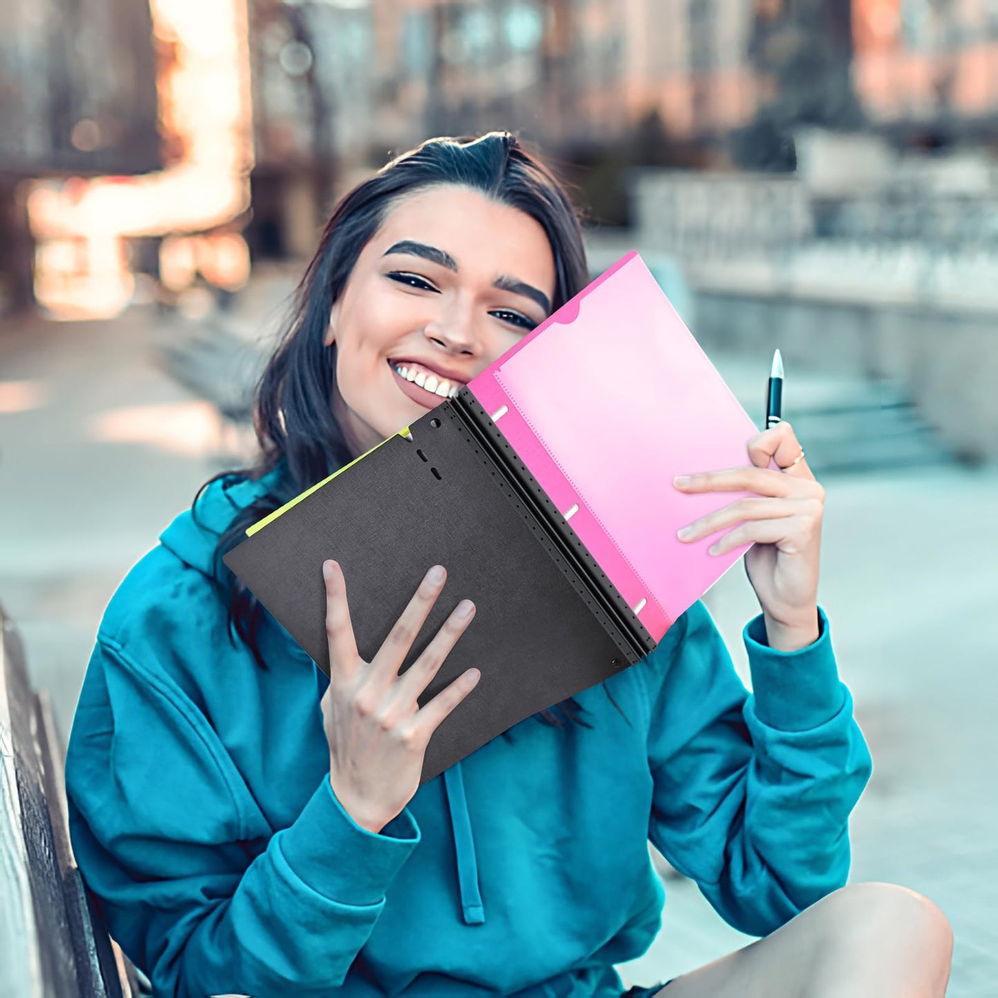 INFUN 1 Inch Telescoping 3 Ring Binder - 1PCS,Flexible Round Binder with Customizable Front Cover and Clear Catalog Pocket, 1 Inch Rings, 225 Sheet Capacity-Pink