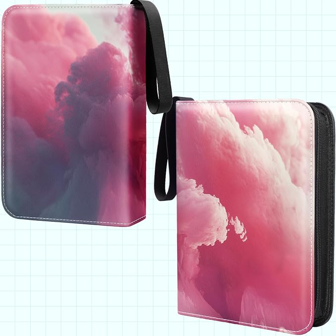 Card Binder 4 Pocket, 400 Pockets Card Holder Compatible with Game Cards Gift for Girls, Trading Card Binder Album Case Book Storage For Photocards, Small,Pink Grey