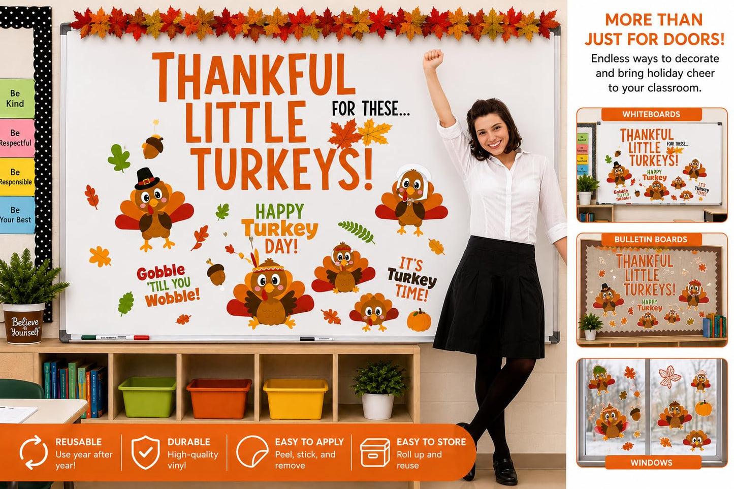 Hello Hallway Classroom Door Decorations for Teachers Seasonal Holiday 4-Pack Value | Peel & Stick Reusable Door & Whiteboard Decor | Preschool Pre-K Kindergarten | Teacher Supplies