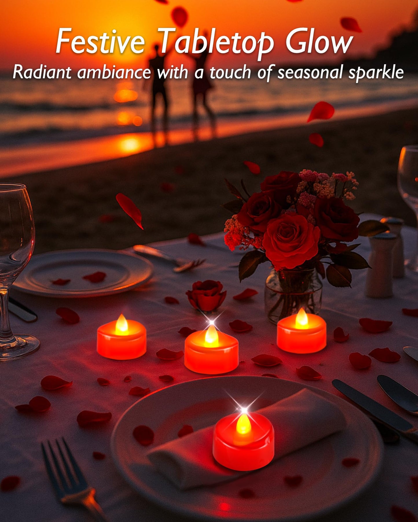 5plots Flameless Candles, 50Pcs Tea Lights Candles Battery Operated, Flameless Tealight Candles, Electric Tea Lights Votive Candles - Red - 1.5" x 1.25"- No Flicker