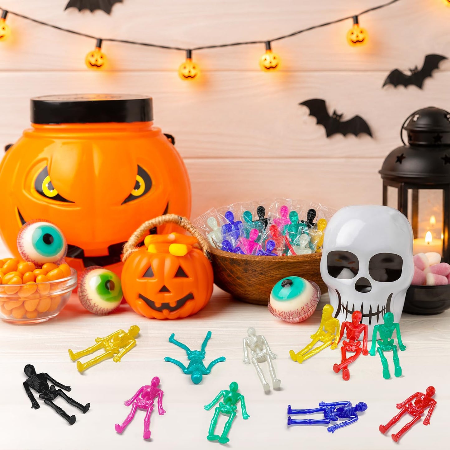 Halloween Party Favors Goodie Bag Boo Basket Stuffers Squishies for Kids, 36 PCS Halloween Stretchy Skeleton Decorations for Birthday Classroom Party,Non-Candy Treats Squishy Skull Toys for Boys Girls