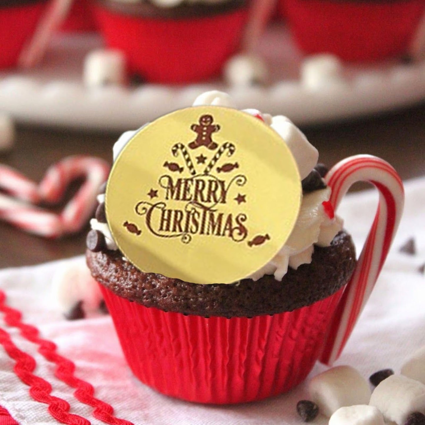 18 Pcs Christmas Cake Decoration Cupcake Toppers Xmas Party Supplies Mirror Merry Christmas Tree Santa Sleigh Reindeer Design Food Gold Acrylic Accessories