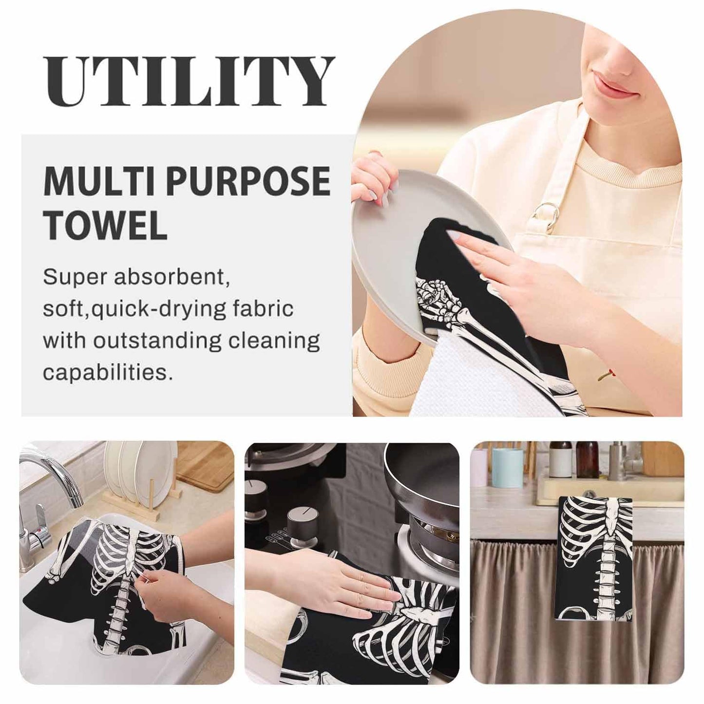 Gakycpen Human Skeleton Posing Kitchen Towels Spooky Halloween Soft and Super Absorbent Dish Towels 2 Pack 16 X 24 Inches