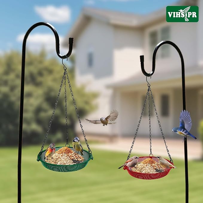 Hanging Bird Feeder for Outdoors – 9 in Metal Mesh Bird Feeder Tray Platform for Small Wild Birds, Green