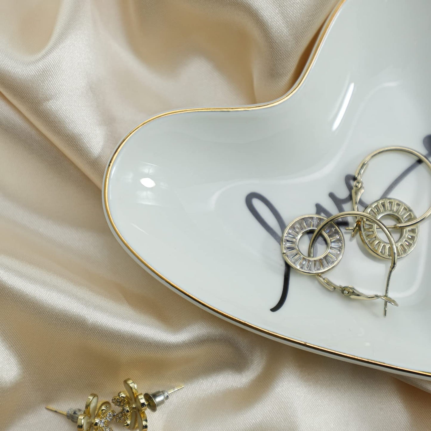 CHOOLD Original Ceramic Heart Shape Ring Dish Holder Jewelry Tray Dish Trinket Holder Jewelry Holder Home Decor Dish Wedding Birthday Xmas Gift