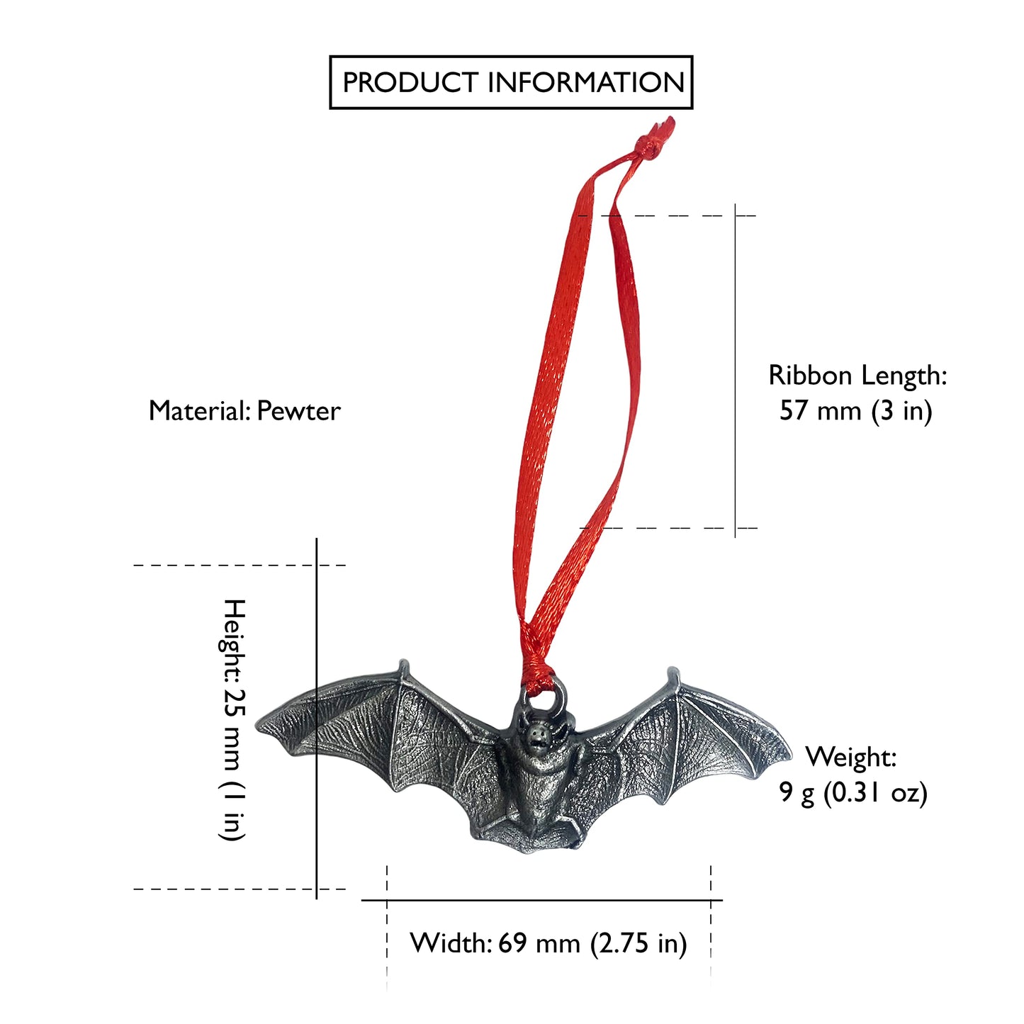 Bat Ornament Pewter Charm Travel Souvenir Batcave Nature Theme Miniature Ornament