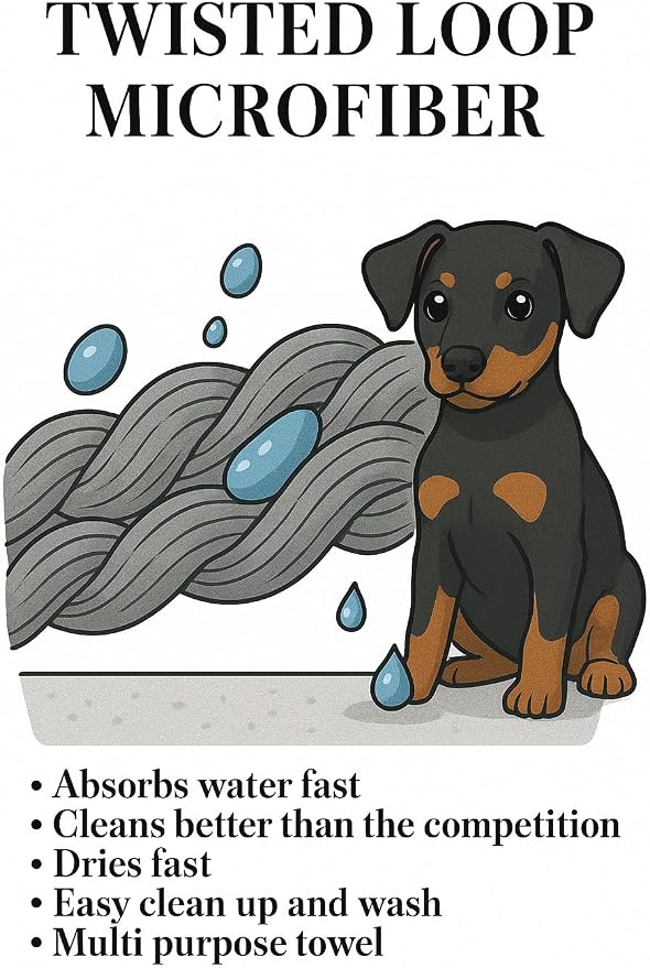 Dog Drying Towel for Dogs – Extra Large 24" x 35" Microfiber Dog Bath Towel, 1200 GSM Twisted Loop, Ultra Absorbent, Edgeless, Quick Dry for Bath, Beach & Travel, Gray