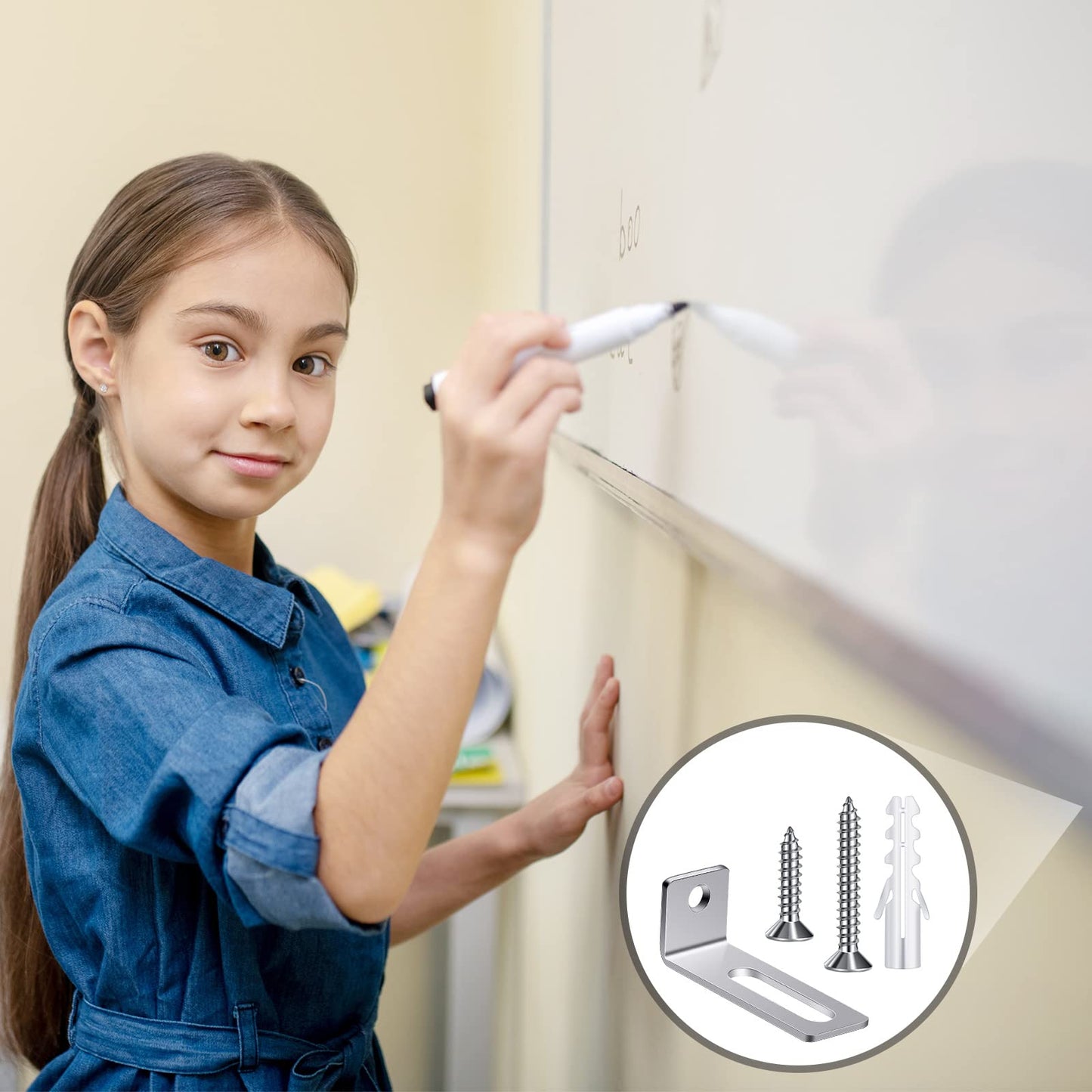 Oudain 40 Set Wall Brackets Whiteboard Mounting Hardware Wall Installation Hardware Kit Whiteboard Mounting Brackets Include Hanger Supports, Screws, Expansion Tube for Hanging Office Supplies