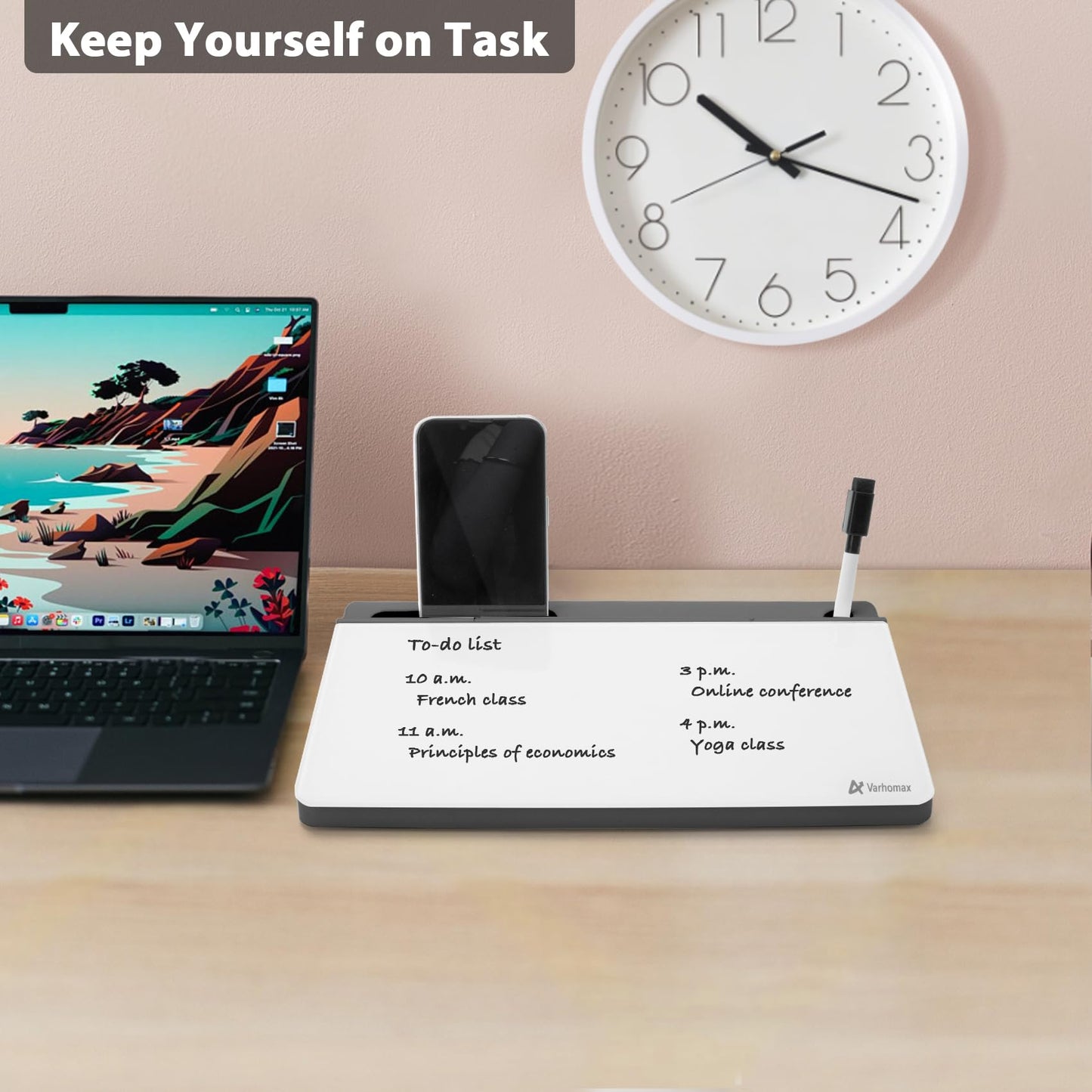 Varhomax Glass Desk Buddy Whiteboard with Storage, Small Dry Erase Desktop White Board Caddy to-do List Memo Notepad for Office, School and Home Office Supplies (Gray and White)