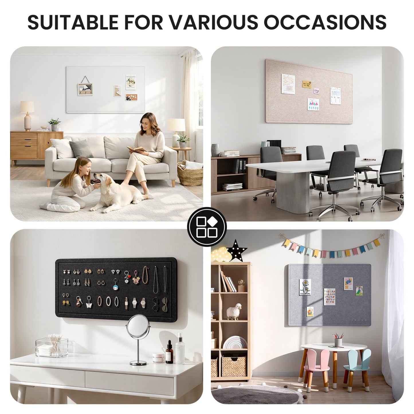 Large Bulletin Board, 60 X 35 Inches Felt Cork Board with 40 Pushpins, Foldable Felt Notice Pin Board Photo Display Board with Self-Adhesive Tape for Office Home School (White, 60x35 inch)