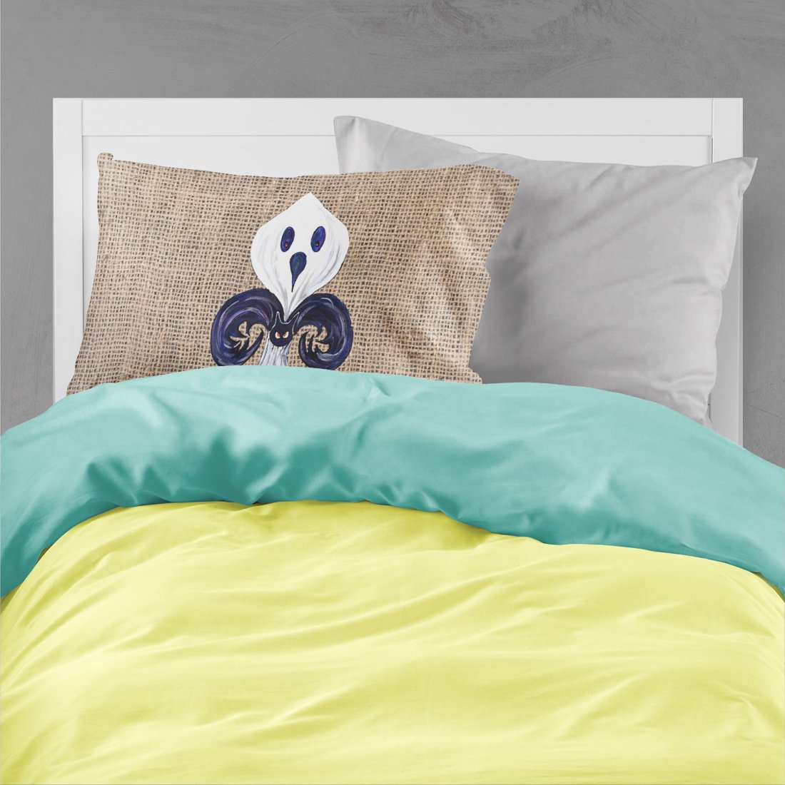 Caroline's Treasures 8749PILLOWCASE Halloween Ghost Spider Bat Fleur de lis Fabric Standard Pillowcase Lightweight Super Soft Easy Care Decorative Artwork Pillowcase, Standard