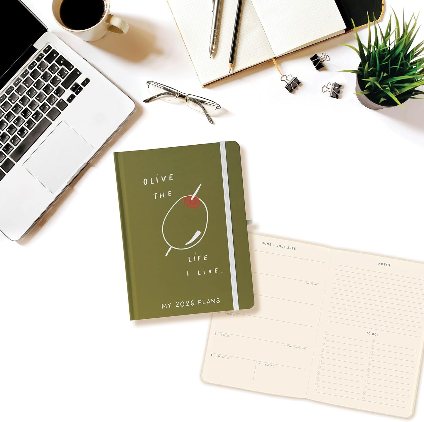 July 2025 – Dec. 2026 Planner by Graphique, Weekly and Monthly Planner, 18 Months Calendar, Olive, 6” x 8”